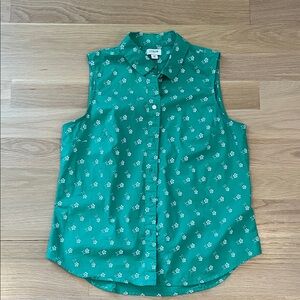 J. Crew Factory Green Floral Button Down Sleeveless Shirt